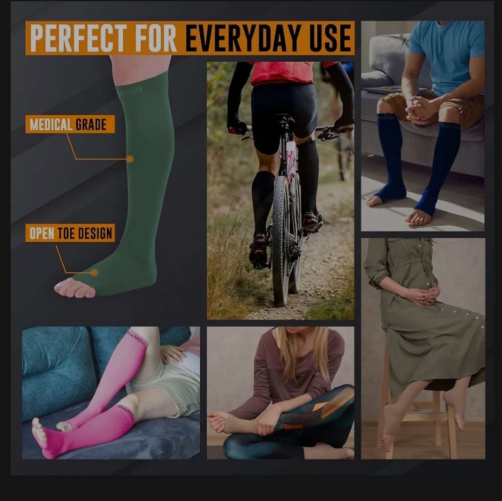 Doc Miller Open Toe Compression Socks Shin Splints Calf Toeless Circulation M - Picture 7 of 7